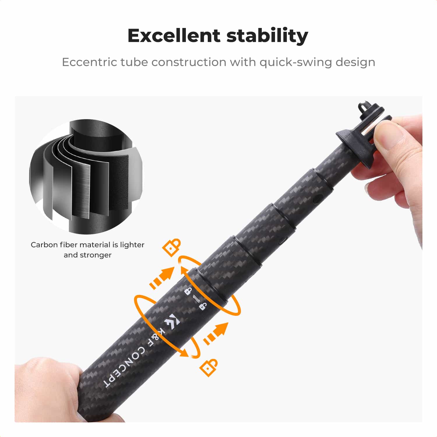 K&F Concept (KF09.140) Carbon Fiber Extension Rod Selfie Stick 4