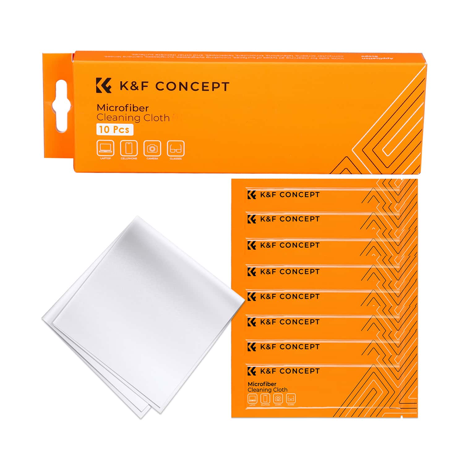 K&F Concept 10 Piece Pack Microfiber Cleaning Cloth Dust-Free White for Glass, Lenses, Phones, Screens 15*15cm