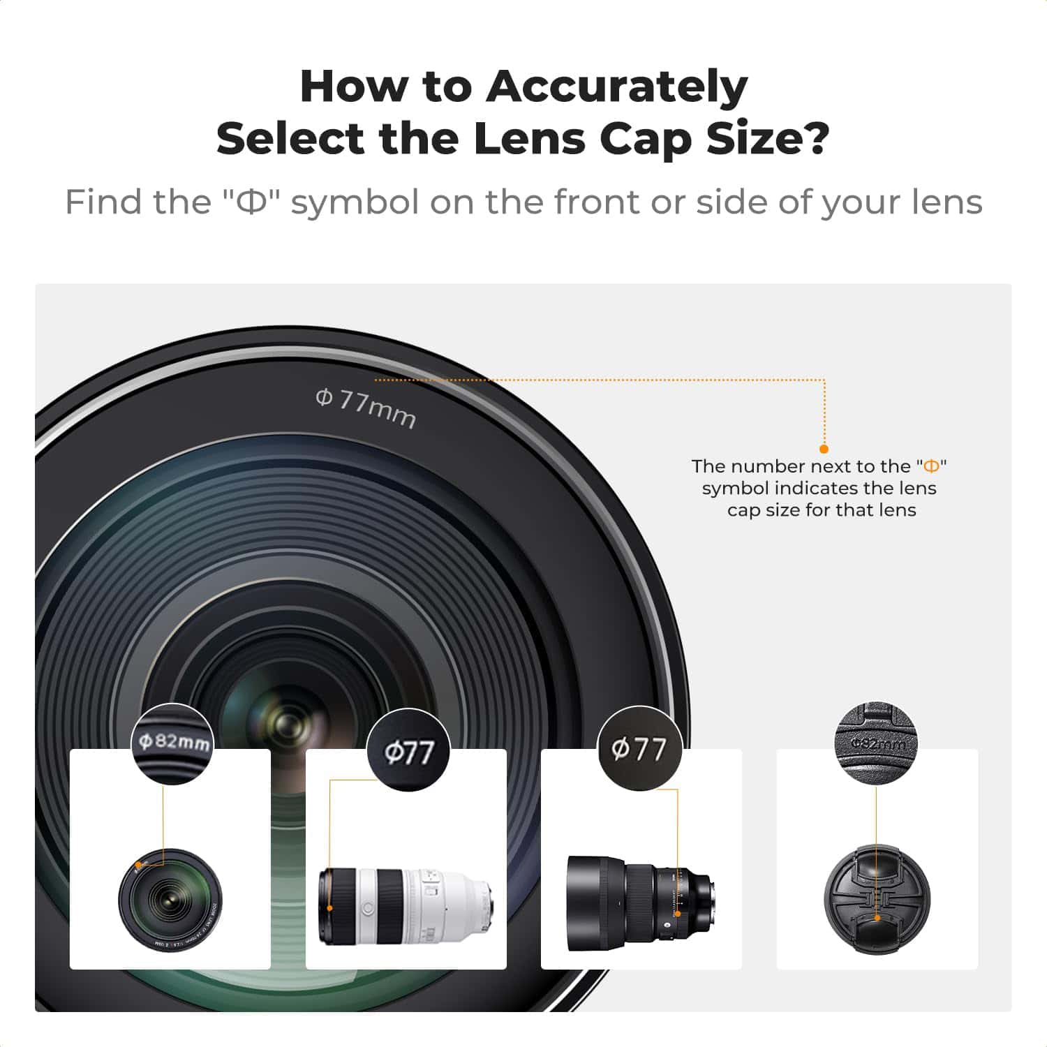 K&F Concept Lens Cap Cover 4-in-1 Center Pinch Lens Cover + Anti-Loss Keeper Leash + Microfiber Cleaning Cloth Kits Filter view 2