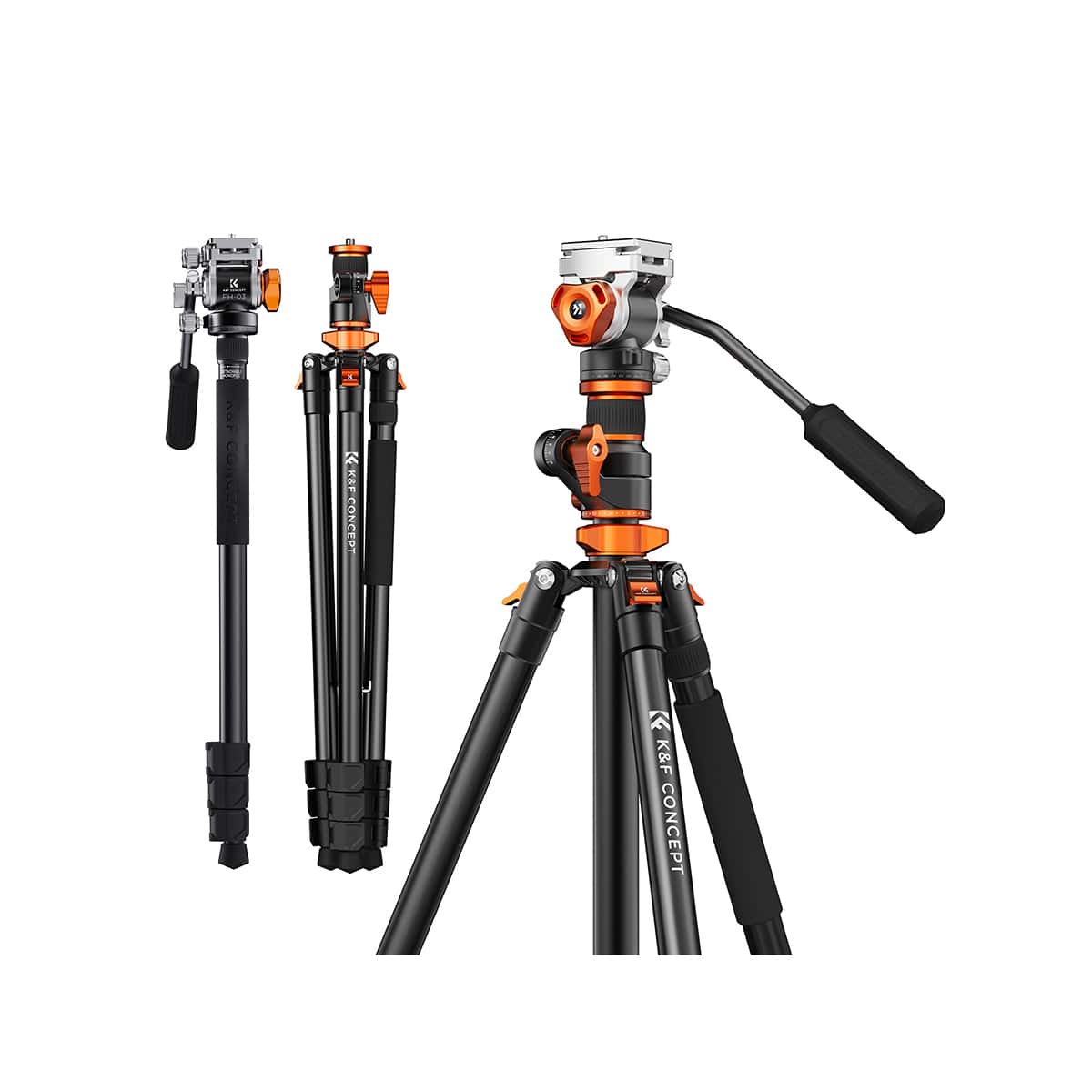 K&F Concept (KF09.137) Fluid Head Aluminum Tripod with Transverse Column view 2
