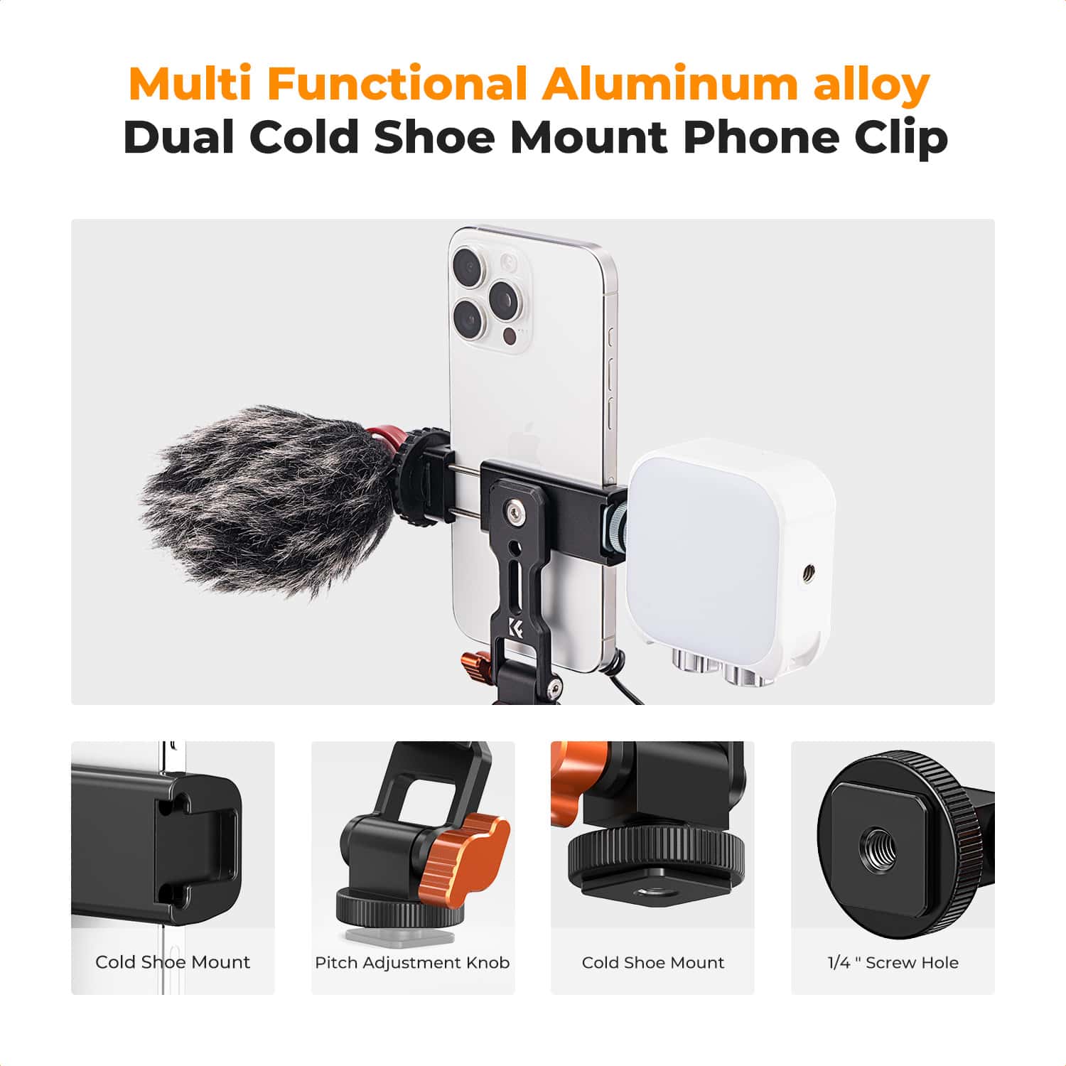 K&F Concept (KF31.094) Metal Phone Tripod Mount, Universal Smartphone Stand with 2 Cold Shoe Mount view 3