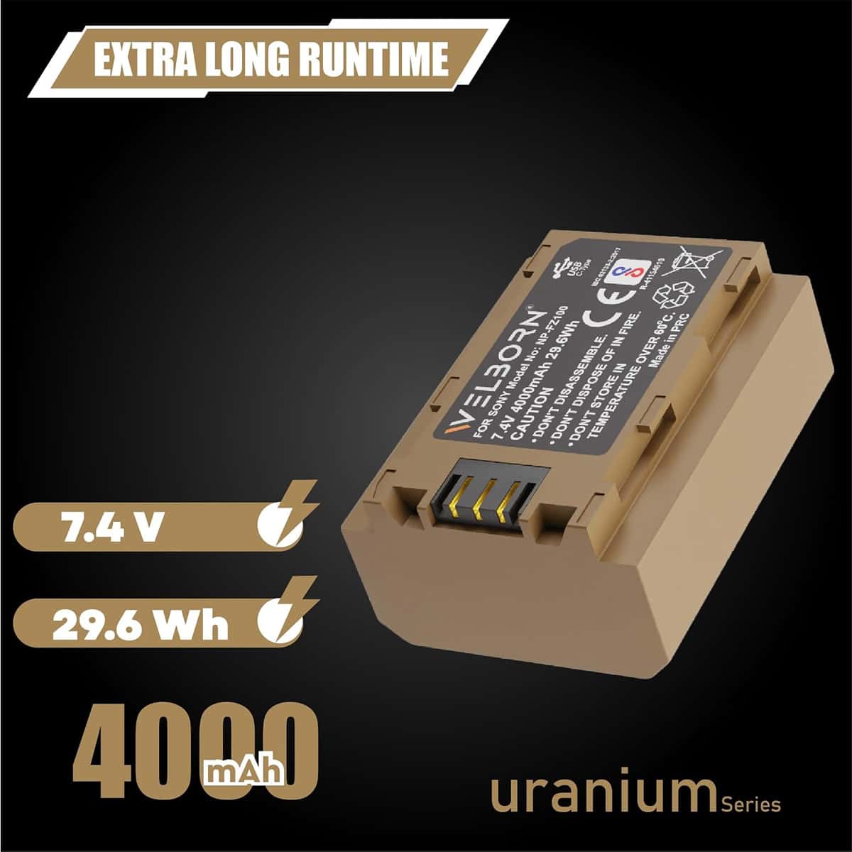 Welborn NP-FZ100 (4000 mAh) Platinum Lithium-ion Battery With C Type Usb Charging Port view 5