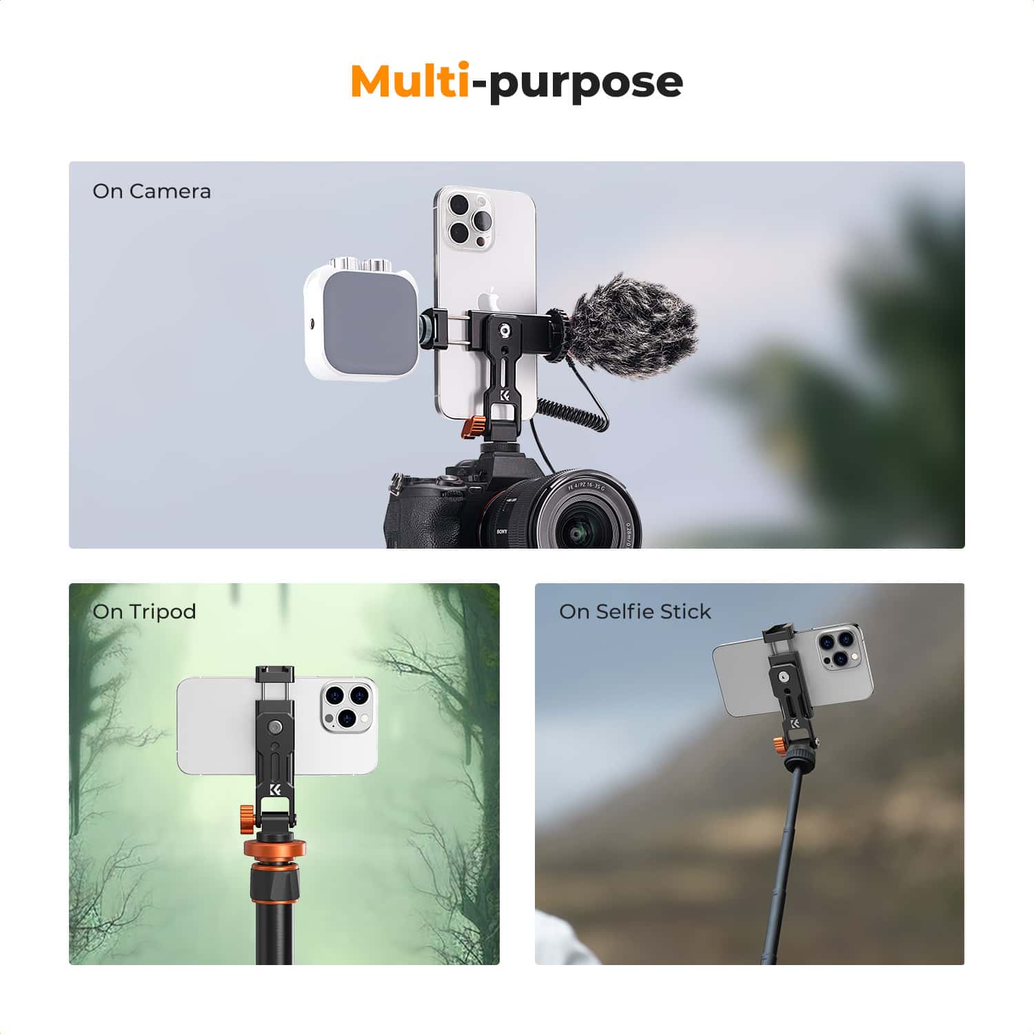 K&F Concept (KF31.094) Metal Phone Tripod Mount, Universal Smartphone Stand with 2 Cold Shoe Mount view 7