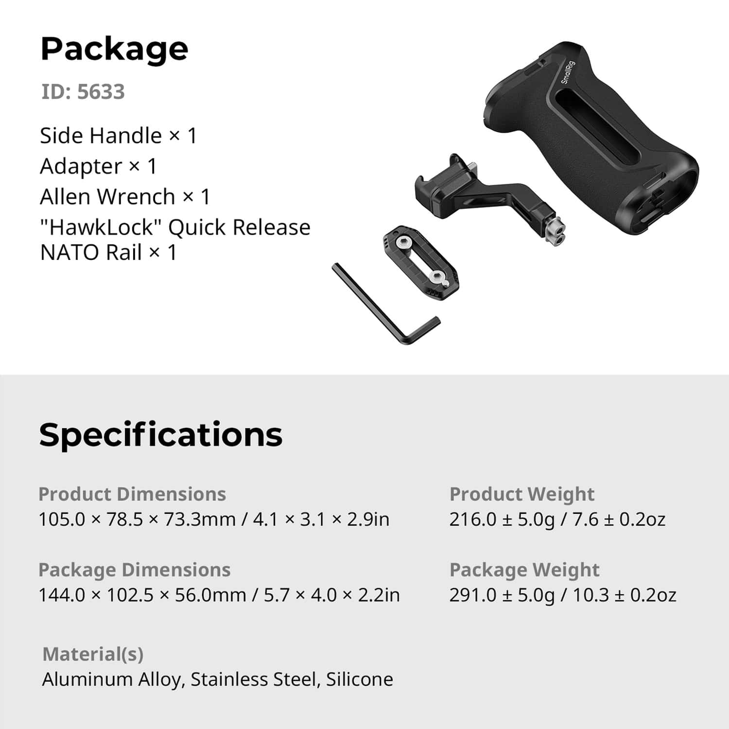 Smallrig (5633) HawkLock H21 Quick Release Side Handle with NATO Rail view 8