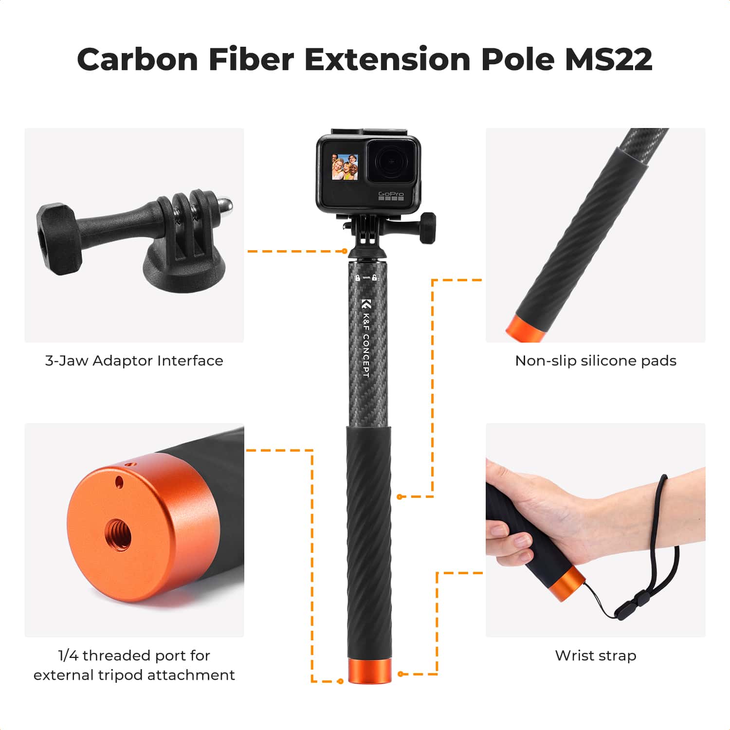 K&F Concept (KF09.140) Carbon Fiber Extension Rod Selfie Stick view 2