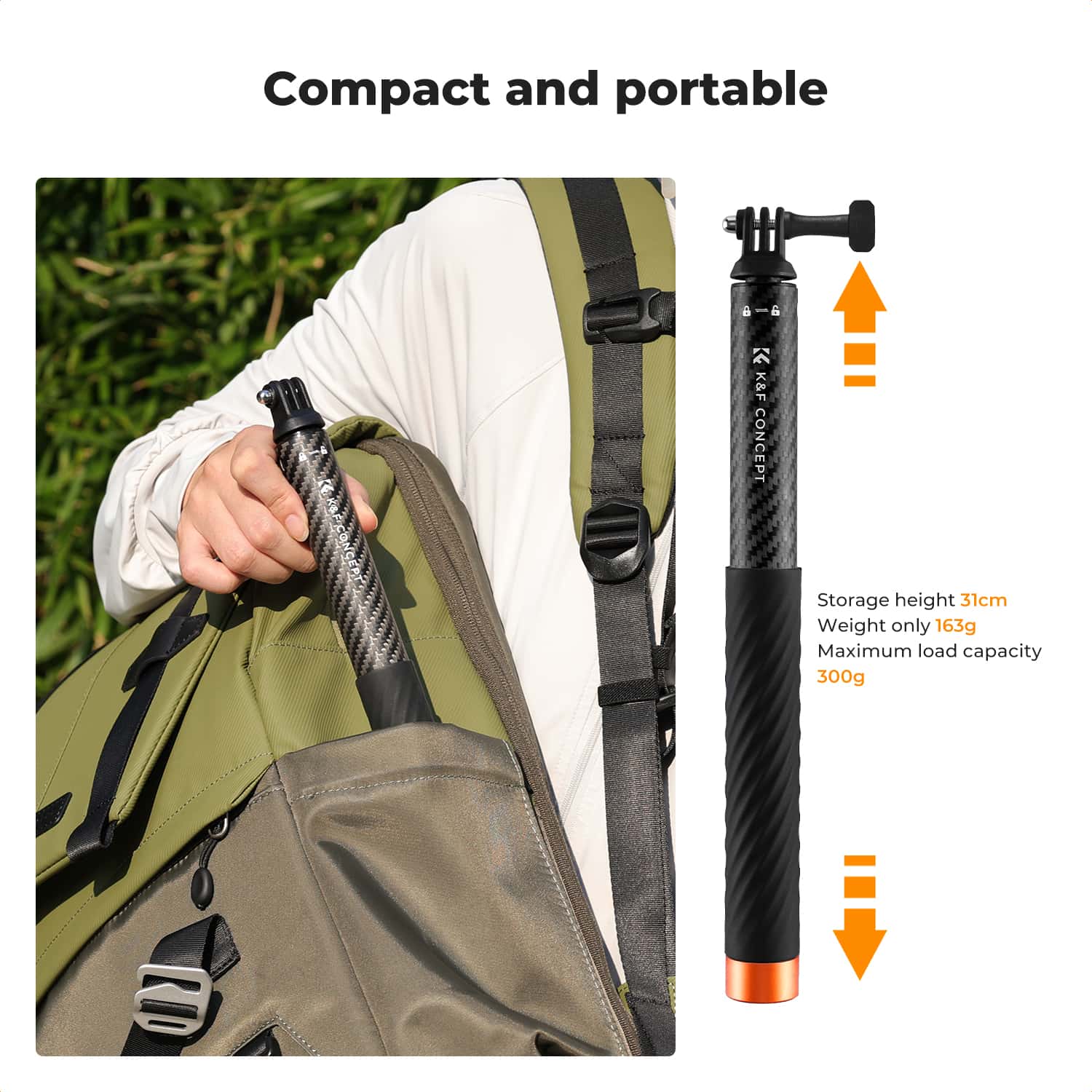 K&F Concept (KF09.140) Carbon Fiber Extension Rod Selfie Stick view 7