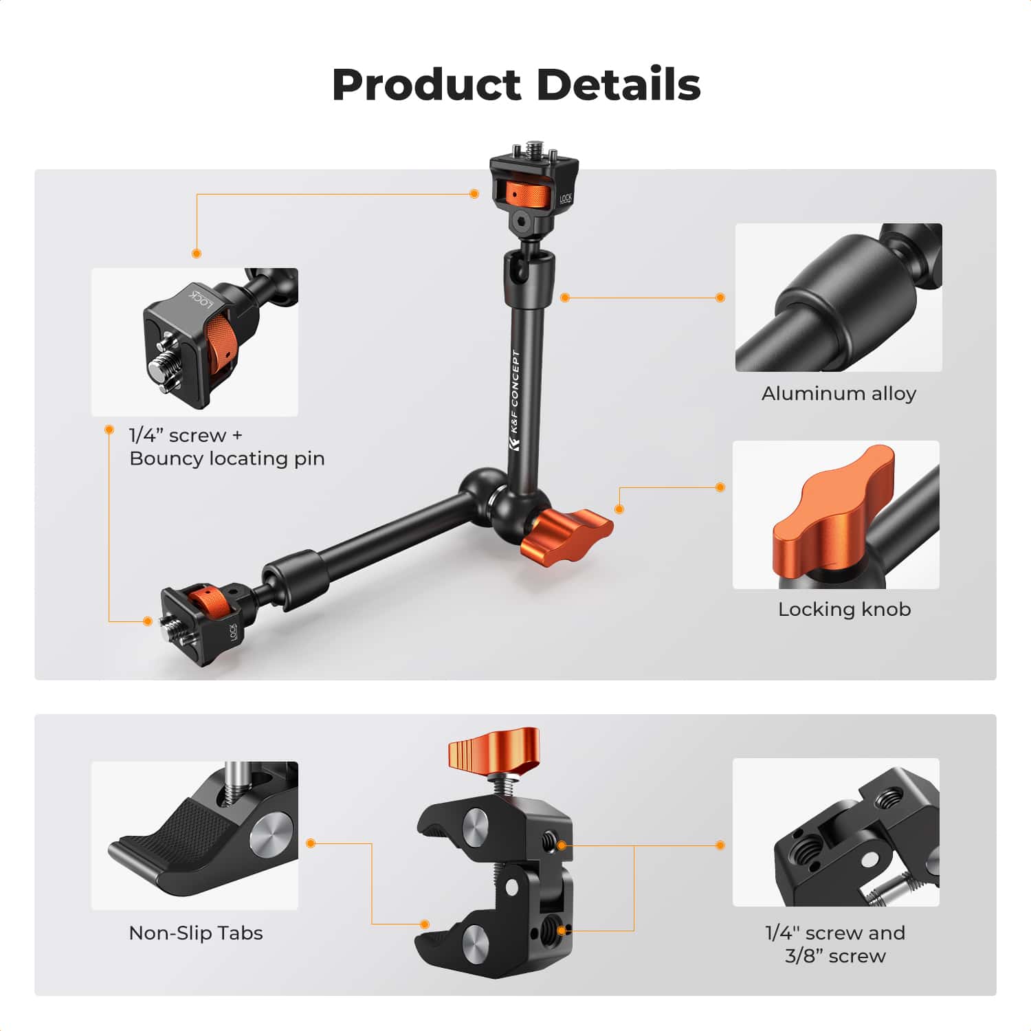 K&F Concept (KF31.132) 11 Inch Articulated Magic Arm and Magic Arm Clamp view 2