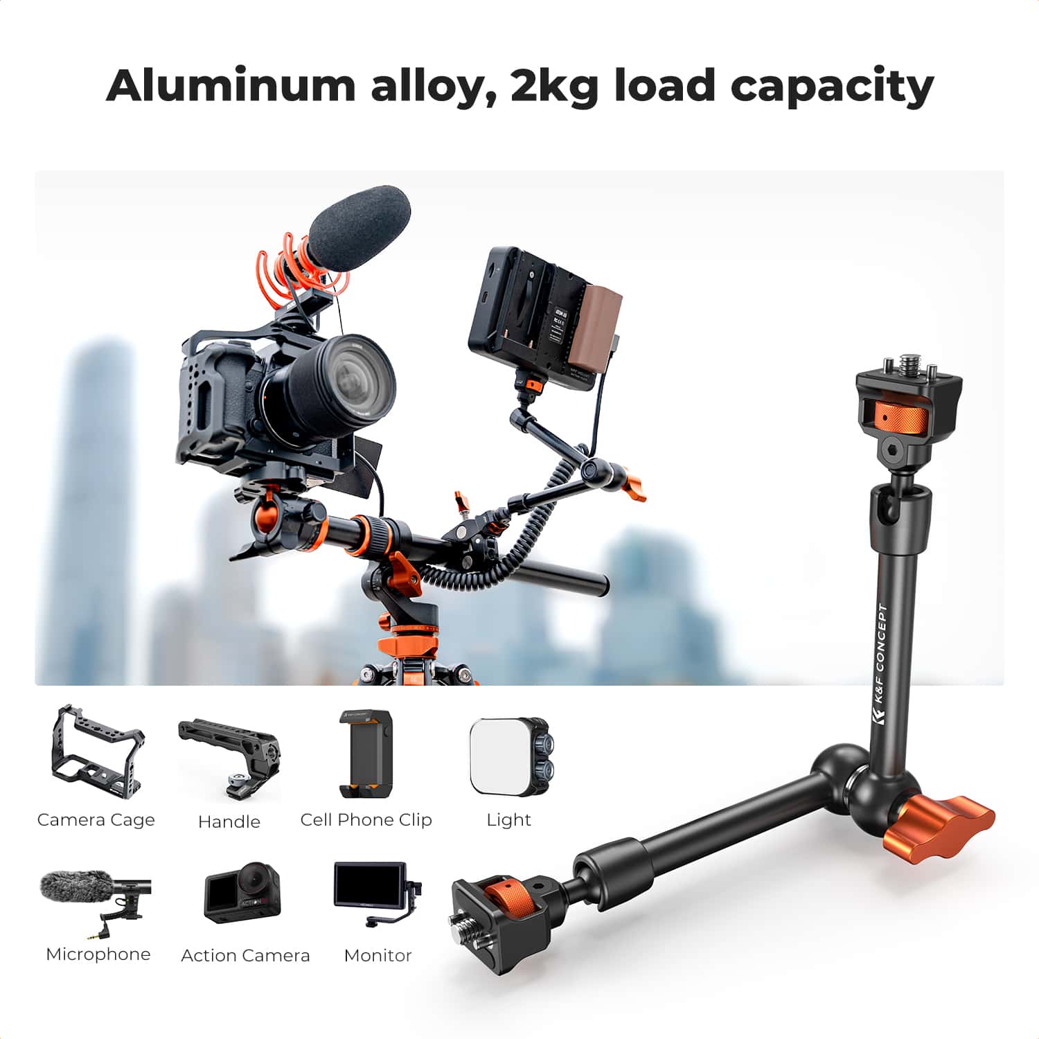 K&F Concept (KF31.132) 11 Inch Articulated Magic Arm and Magic Arm Clamp view 4