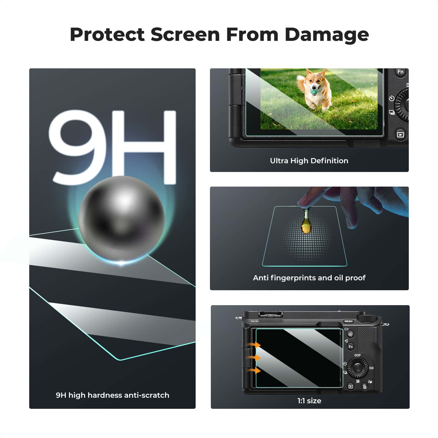 K&F Concept (SKU.2198) 3 Piece Pack Screen Protector for Sony ZV-E1, A7 IV, A6700, A7CII view 3