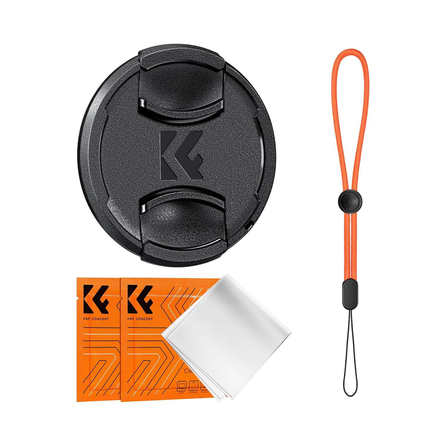K&F Concept Lens Cap Cover 4-in-1 Center Pinch Lens Cover + Anti-Loss Keeper Leash + Microfiber Cleaning Cloth Kits